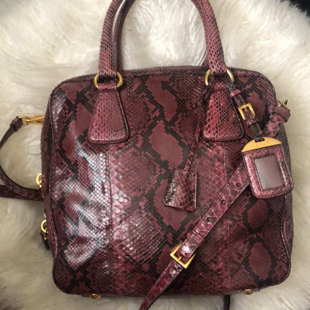 PRADA Purple Snakeskin Bauletto BL0756 Satchel Purse Bag - Picture 15 of 16